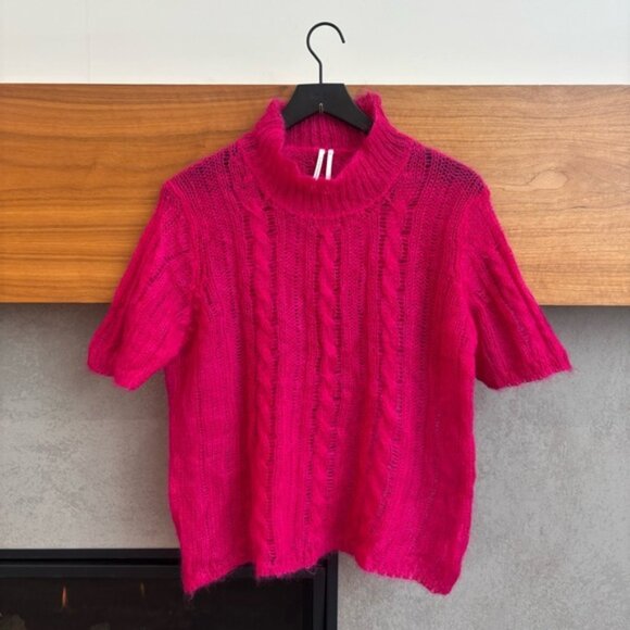 Anthropologie fuchsia mock neck with short sleeves sweater, Size XL - Picture 1 of 11